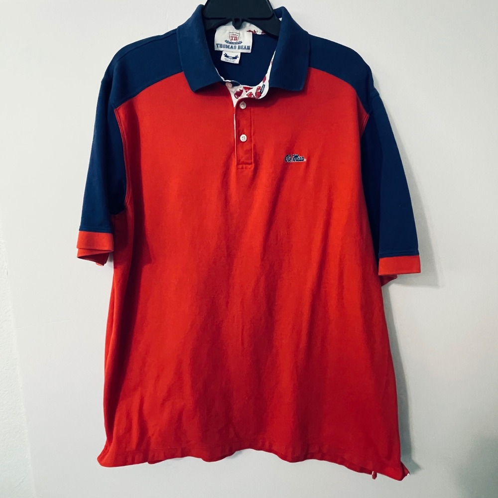 Thomas Dean Mens Ole Miss Rebels Collegiate Polo Shirt XL Red Navy Embroidered M